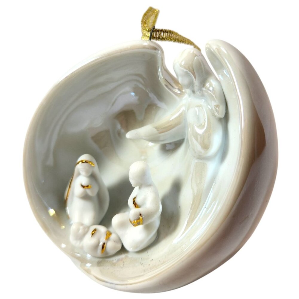 Iridescent Porcelain Nativity Scene Christmas Ornament By Appletree Design
